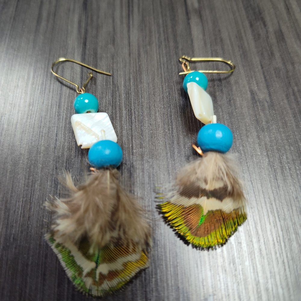 Bohemian Turquoise and Feather Earrings